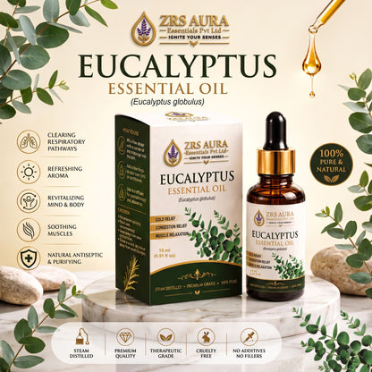 ZRS AURA Eucalyptus Essential Oil for Respiratory Aromatherapy, Refreshing Inhalation, Relaxation, Scalp Care & Oily Skin Care | 100% Pure & Natural Undiluted Eucalyptus Oil, 15ml