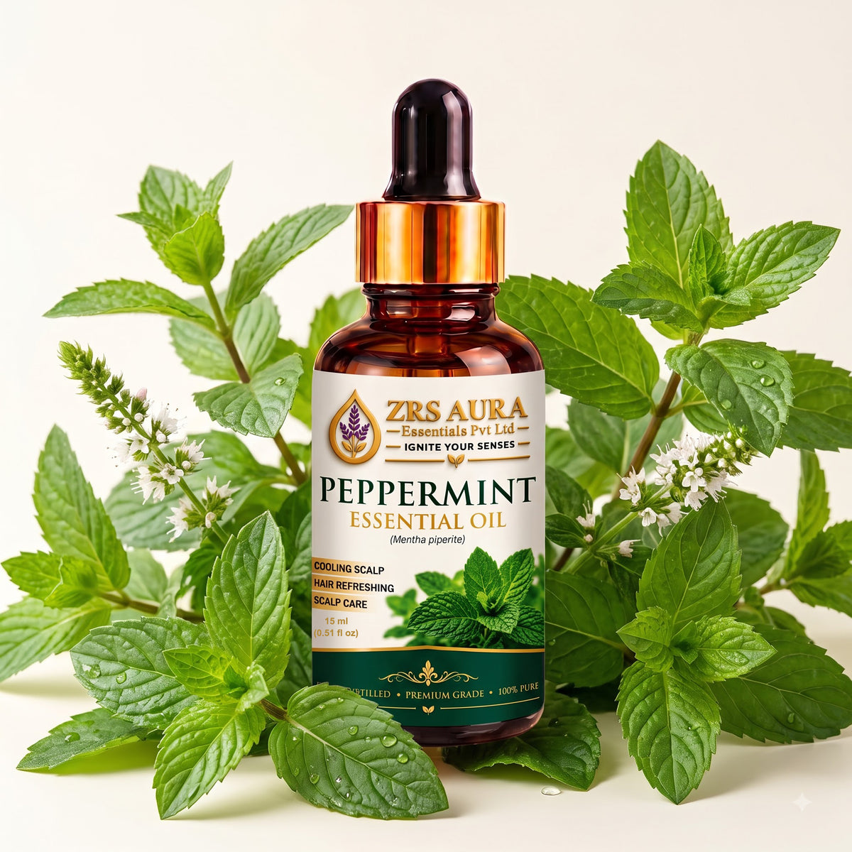 ZRS AURA Peppermint Essential Oil for Scalp Refreshment, Hair Growth Support, Dandruff Control, Cooling Sensation & Oily Skin Care | 100% Pure & Natural Undiluted Peppermint Oil,