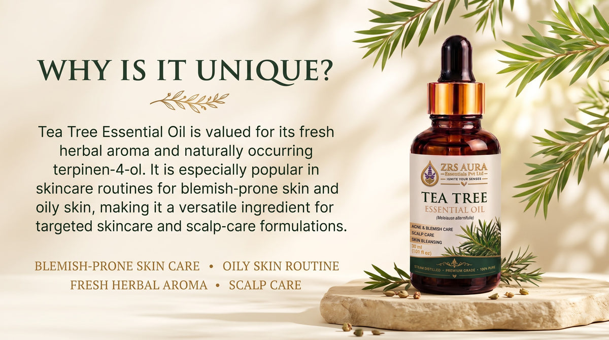 ZRS AURA Tea Tree Essential Oil for Acne-Prone Skin, Blemish Care, Scalp Health, Dandruff Control & Oily Skin Care | 100% Pure & Natural Undiluted Tea Tree Oil,