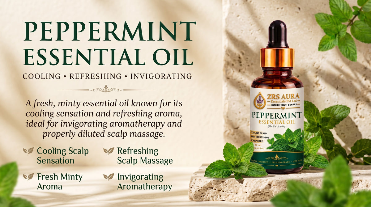 ZRS AURA Peppermint Essential Oil for Scalp Refreshment, Hair Growth Support, Dandruff Control, Cooling Sensation & Oily Skin Care | 100% Pure & Natural Undiluted Peppermint Oil,