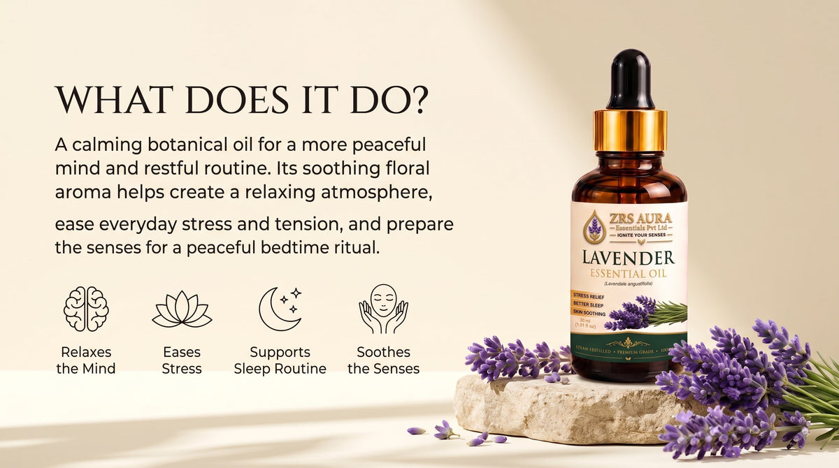 ZRS AURA Lavender Essential Oil for Relaxation, Stress Relief, Better Sleep, Skin Hydration & Hair Nourishment | 100% Pure & Natural Undiluted Lavender Oil, 15ml