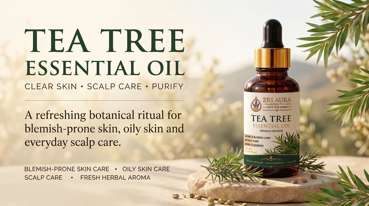 ZRS AURA Tea Tree Essential Oil for Acne-Prone Skin, Blemish Care, Scalp Health, Dandruff Control & Oily Skin Care | 100% Pure & Natural Undiluted Tea Tree Oil,
