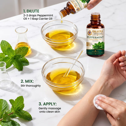 ZRS AURA Peppermint Essential Oil for Scalp Refreshment, Hair Growth Support, Dandruff Control, Cooling Sensation & Oily Skin Care | 100% Pure & Natural Undiluted Peppermint Oil,