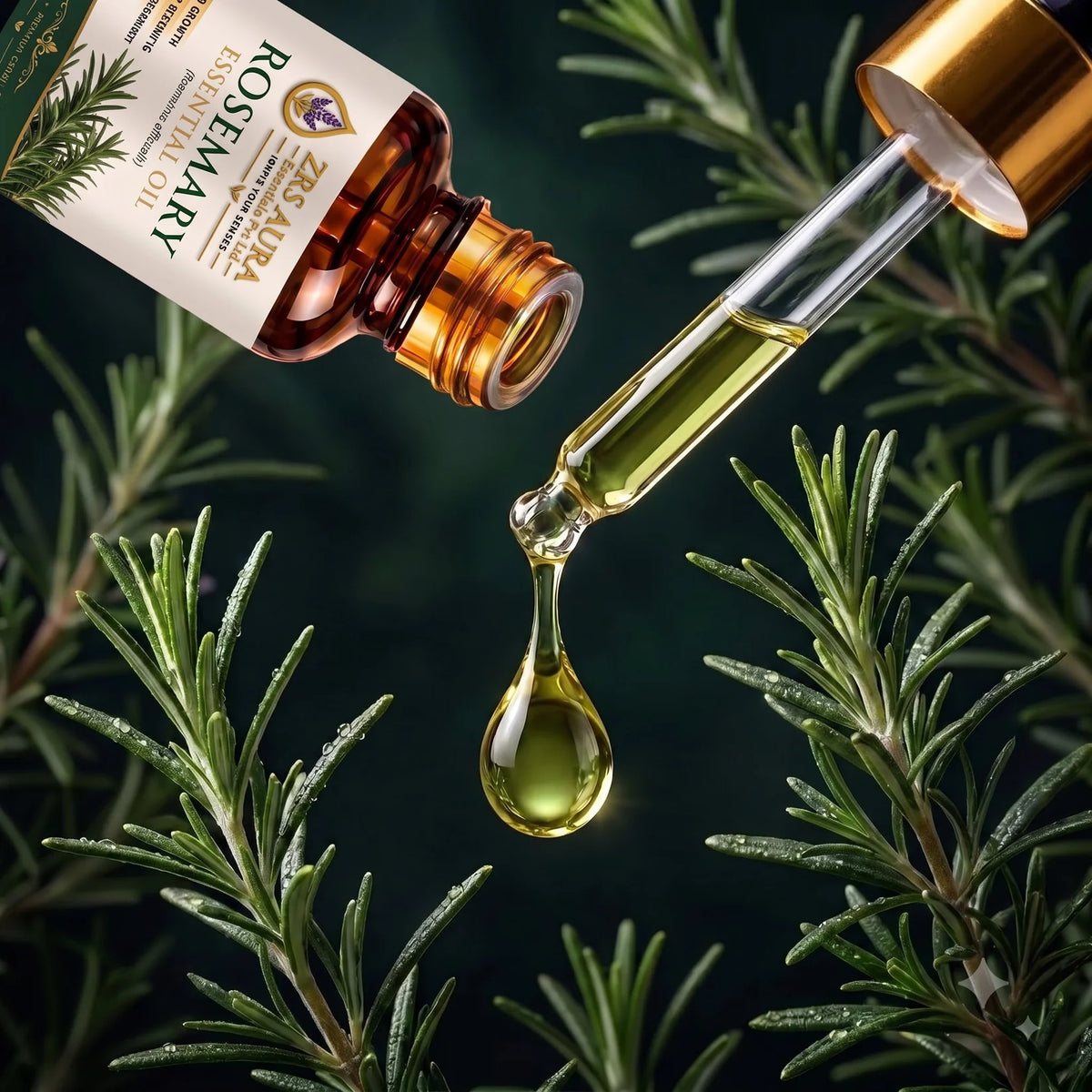 ZRS AURA Rosemary Essential Oil for Hair Growth, Hair Fall Control, Scalp Nourishment, Stronger Hair & Skin Care | 100% Pure & Natural Undiluted Rosemary Oil