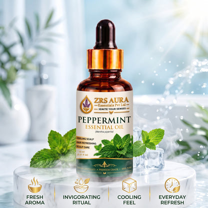 ZRS AURA Peppermint Essential Oil for Scalp Refreshment, Hair Growth Support, Dandruff Control, Cooling Sensation & Oily Skin Care | 100% Pure & Natural Undiluted Peppermint Oil,
