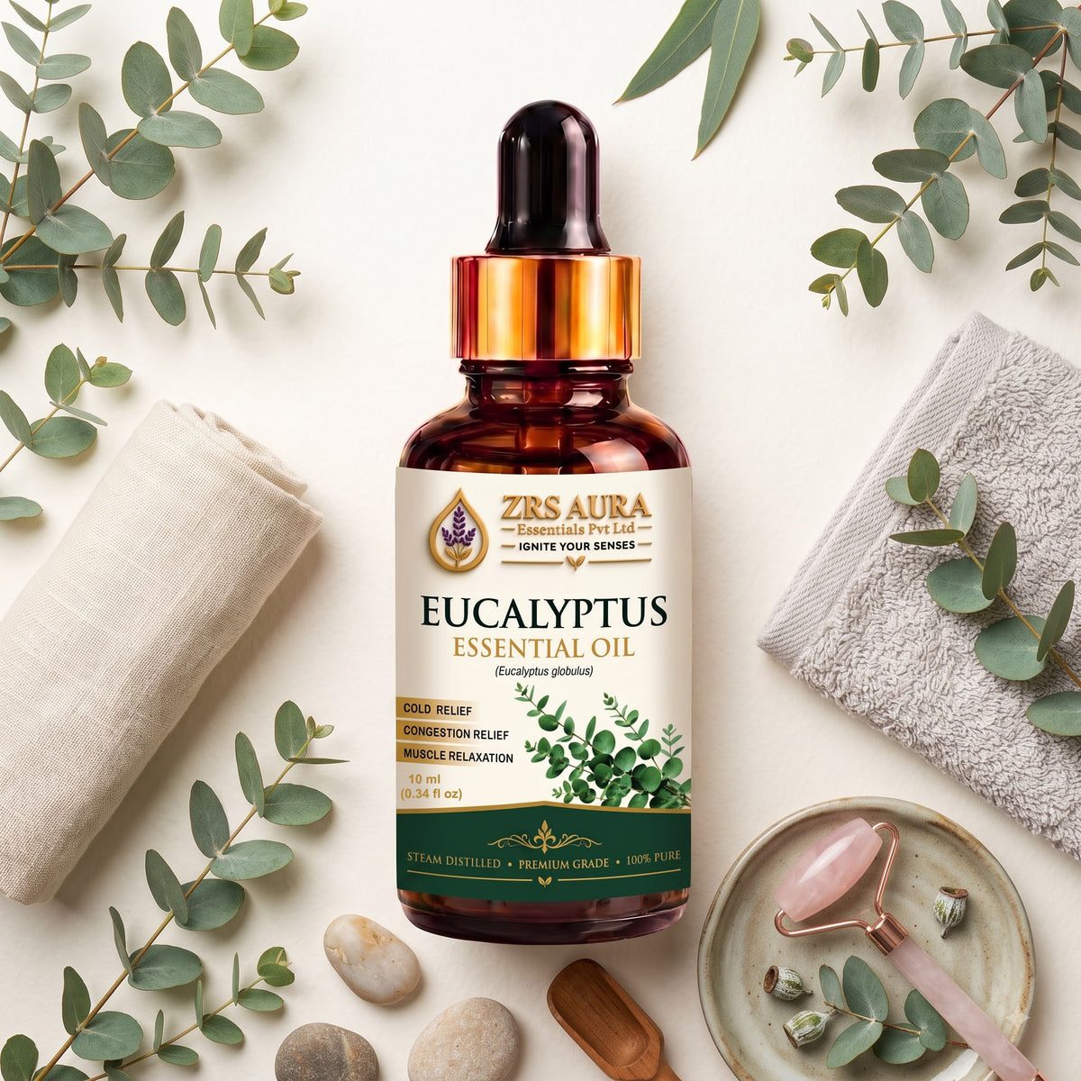 ZRS AURA Eucalyptus Essential Oil for Respiratory Aromatherapy, Refreshing Inhalation, Relaxation, Scalp Care & Oily Skin Care | 100% Pure & Natural Undiluted Eucalyptus Oil, 15ml
