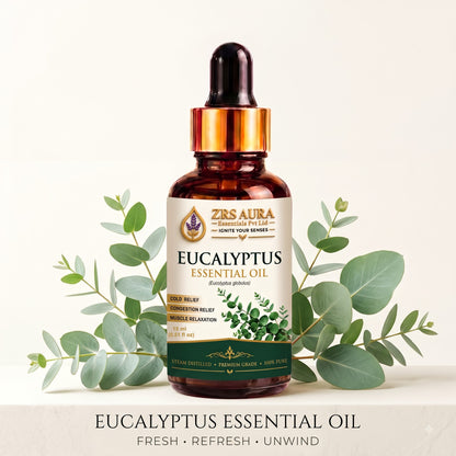 ZRS AURA Eucalyptus Essential Oil for Respiratory Aromatherapy, Refreshing Inhalation, Relaxation, Scalp Care & Oily Skin Care | 100% Pure & Natural Undiluted Eucalyptus Oil, 15ml