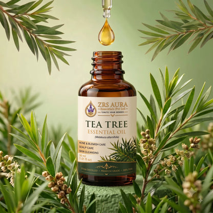 ZRS AURA Tea Tree Essential Oil for Acne-Prone Skin, Blemish Care, Scalp Health, Dandruff Control & Oily Skin Care | 100% Pure & Natural Undiluted Tea Tree Oil,