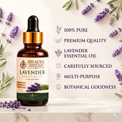 ZRS AURA Lavender Essential Oil for Relaxation, Stress Relief, Better Sleep, Skin Hydration & Hair Nourishment | 100% Pure & Natural Undiluted Lavender Oil, 15ml