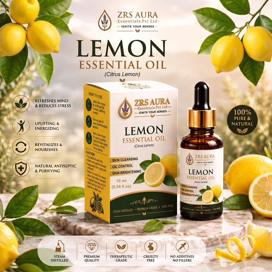 ZRS AURA Lemon Essential Oil for Skin Brightening, Oily Skin Care, Refreshing Aromatherapy, Mood Upliftment & Home Fragrance | 100% Pure & Natural Undiluted Lemon Oil