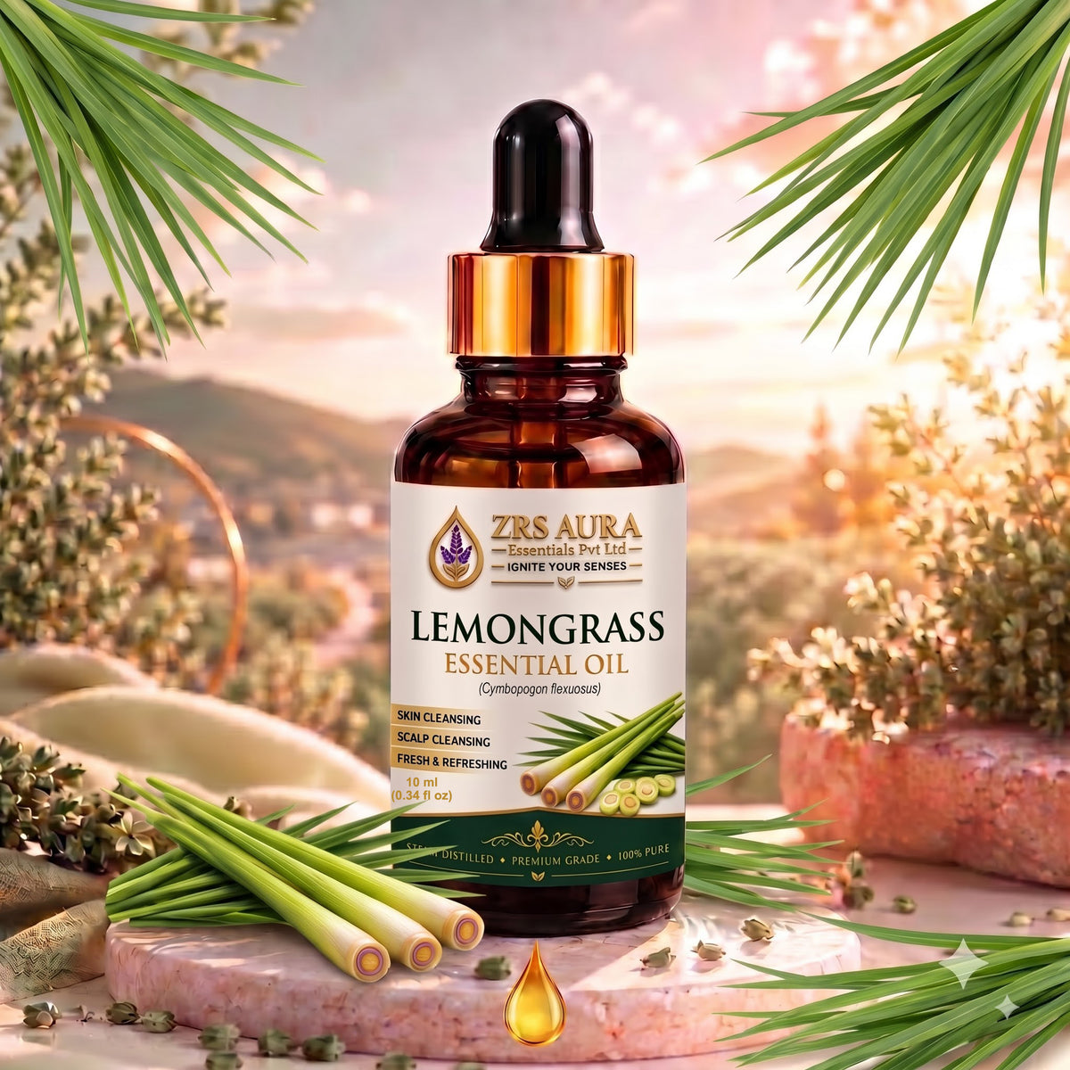 ZRS AURA Lemongrass Essential Oil for Oily Skin Care, Skin Clarifying, Scalp Nourishment, Refreshing Aromatherapy & Relaxation | 100% Pure & Natural Undiluted Lemongrass Oil