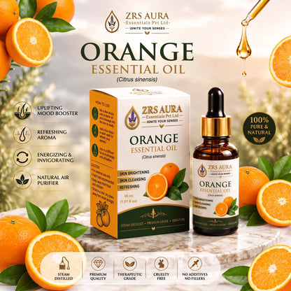 ZRS AURA Orange Essential Oil for Glowing Skin, Skin Nourishment, Relaxation, Mood Upliftment & Refreshing Aromatherapy | 100% Pure & Natural Undiluted Sweet Orange Oil, 15ml