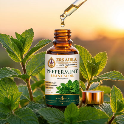 ZRS AURA Peppermint Essential Oil for Scalp Refreshment, Hair Growth Support, Dandruff Control, Cooling Sensation & Oily Skin Care | 100% Pure & Natural Undiluted Peppermint Oil,