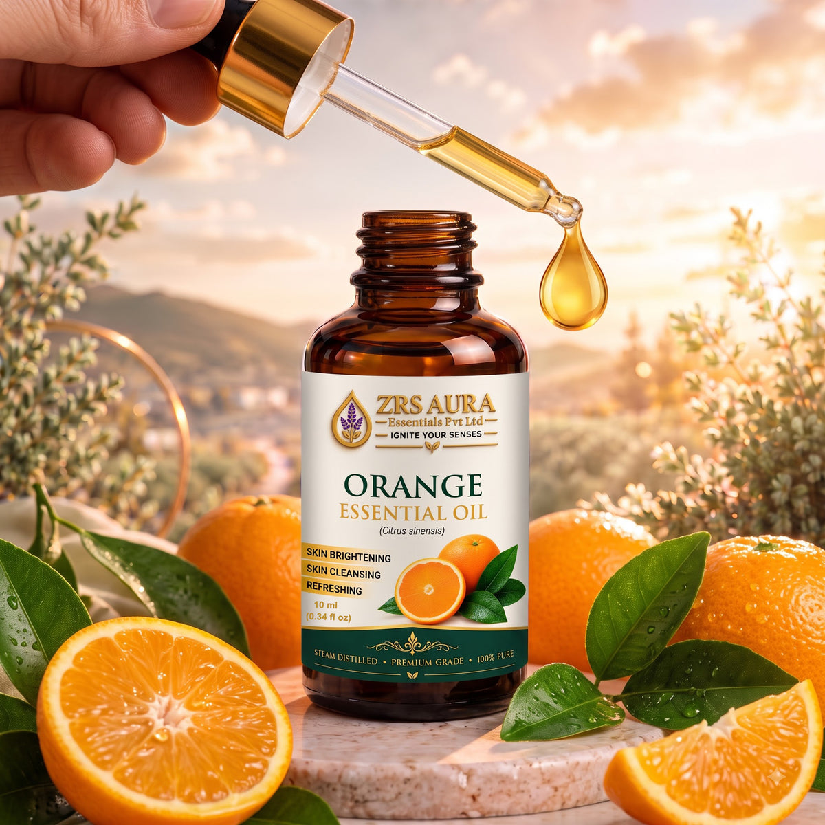 ZRS AURA Orange Essential Oil for Glowing Skin, Skin Nourishment, Relaxation, Mood Upliftment & Refreshing Aromatherapy | 100% Pure & Natural Undiluted Sweet Orange Oil, 15ml