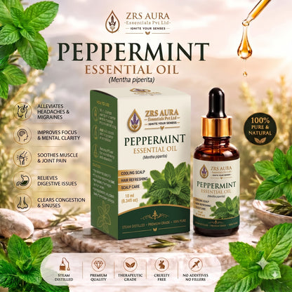 ZRS AURA Peppermint Essential Oil for Scalp Refreshment, Hair Growth Support, Dandruff Control, Cooling Sensation & Oily Skin Care | 100% Pure & Natural Undiluted Peppermint Oil,