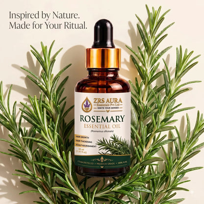 ZRS AURA Rosemary Essential Oil for Hair Growth, Hair Fall Control, Scalp Nourishment, Stronger Hair & Skin Care | 100% Pure & Natural Undiluted Rosemary Oil