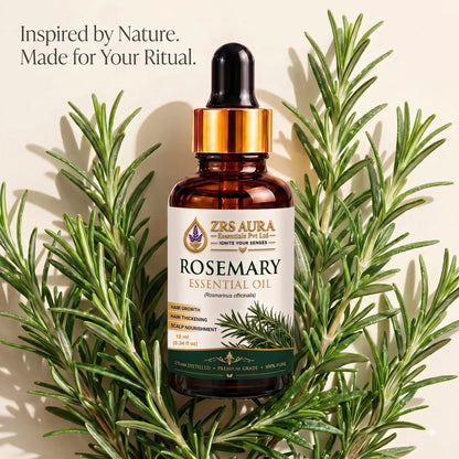 ZRS AURA Rosemary Essential Oil for Hair Growth, Hair Fall Control, Scalp Nourishment, Stronger Hair & Skin Care | 100% Pure & Natural Undiluted Rosemary Oil