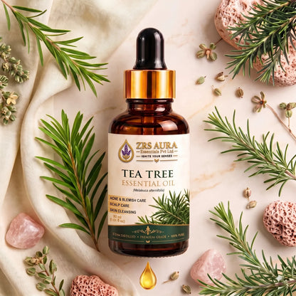 ZRS AURA Tea Tree Essential Oil for Acne-Prone Skin, Blemish Care, Scalp Health, Dandruff Control & Oily Skin Care | 100% Pure & Natural Undiluted Tea Tree Oil,