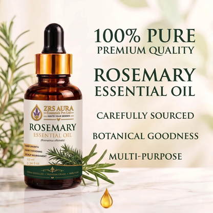 ZRS AURA Rosemary Essential Oil for Hair Growth, Hair Fall Control, Scalp Nourishment, Stronger Hair & Skin Care | 100% Pure & Natural Undiluted Rosemary Oil