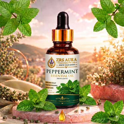 ZRS AURA Peppermint Essential Oil for Scalp Refreshment, Hair Growth Support, Dandruff Control, Cooling Sensation & Oily Skin Care | 100% Pure & Natural Undiluted Peppermint Oil,