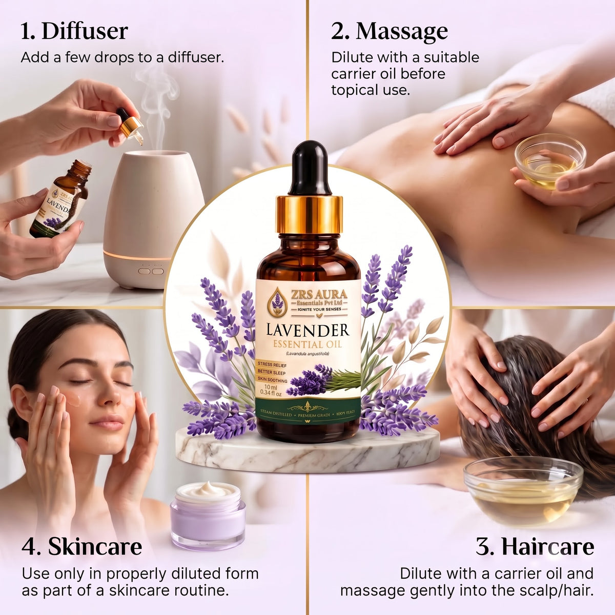 ZRS AURA Lavender Essential Oil for Relaxation, Stress Relief, Better Sleep, Skin Hydration & Hair Nourishment | 100% Pure & Natural Undiluted Lavender Oil, 15ml
