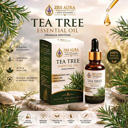 ZRS AURA Tea Tree Essential Oil for Acne-Prone Skin, Blemish Care, Scalp Health, Dandruff Control & Oily Skin Care | 100% Pure & Natural Undiluted Tea Tree Oil,