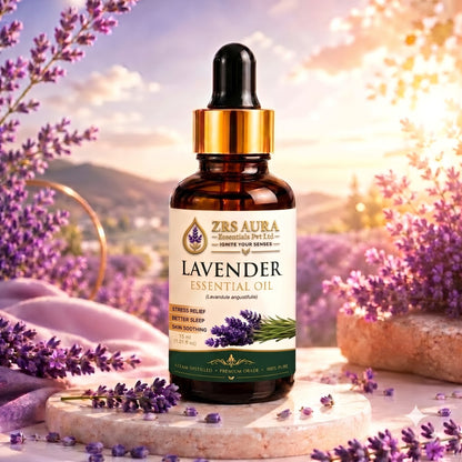 ZRS AURA Lavender Essential Oil for Relaxation, Stress Relief, Better Sleep, Skin Hydration & Hair Nourishment | 100% Pure & Natural Undiluted Lavender Oil, 15ml