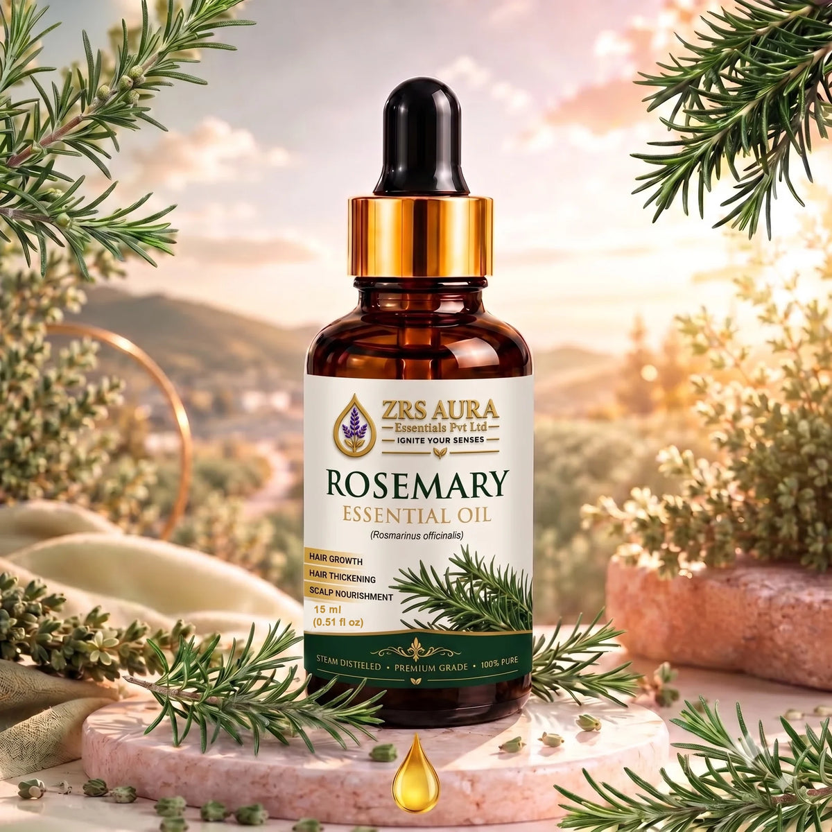 ZRS AURA Rosemary Essential Oil for Hair Growth, Hair Fall Control, Scalp Nourishment, Stronger Hair & Skin Care | 100% Pure & Natural Undiluted Rosemary Oil