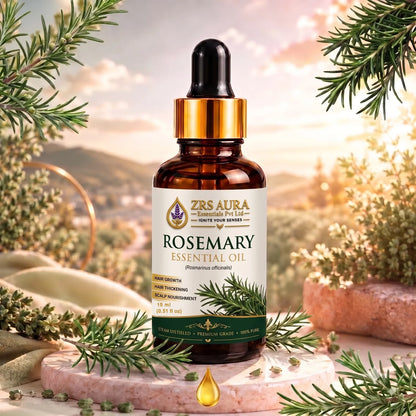 ZRS AURA Rosemary Essential Oil for Hair Growth, Hair Fall Control, Scalp Nourishment, Stronger Hair & Skin Care | 100% Pure & Natural Undiluted Rosemary Oil