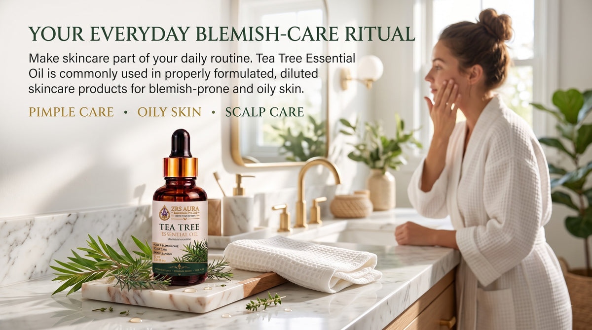 ZRS AURA Tea Tree Essential Oil for Acne-Prone Skin, Blemish Care, Scalp Health, Dandruff Control & Oily Skin Care | 100% Pure & Natural Undiluted Tea Tree Oil,