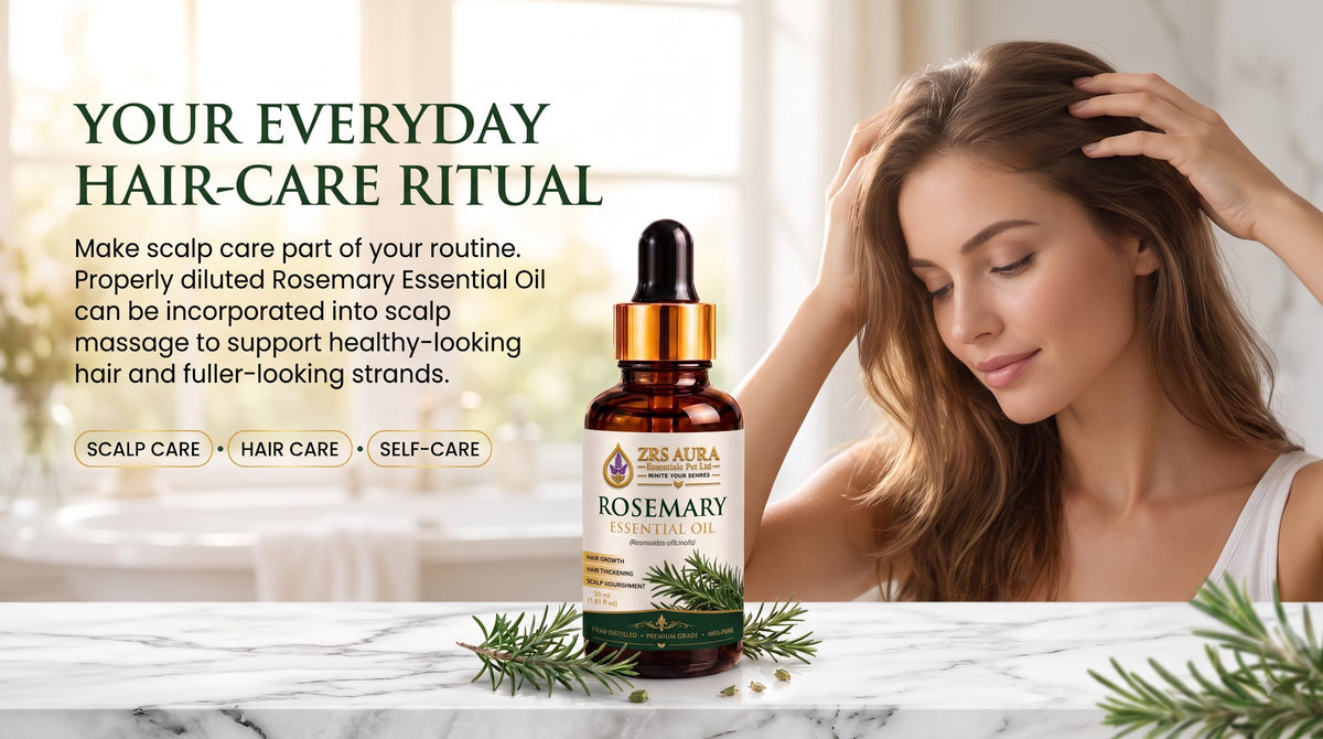 ZRS AURA Rosemary Essential Oil for Hair Growth, Hair Fall Control, Scalp Nourishment, Stronger Hair & Skin Care | 100% Pure & Natural Undiluted Rosemary Oil