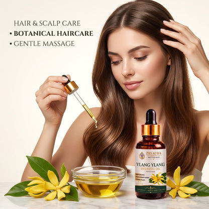 ZRS AURA Ylang Ylang Essential Oil for Hair Nourishment, Scalp Care, Skin Hydration, Relaxation & Stress Relief | 100% Pure & Natural Undiluted Ylang Ylang Oil, 15ml